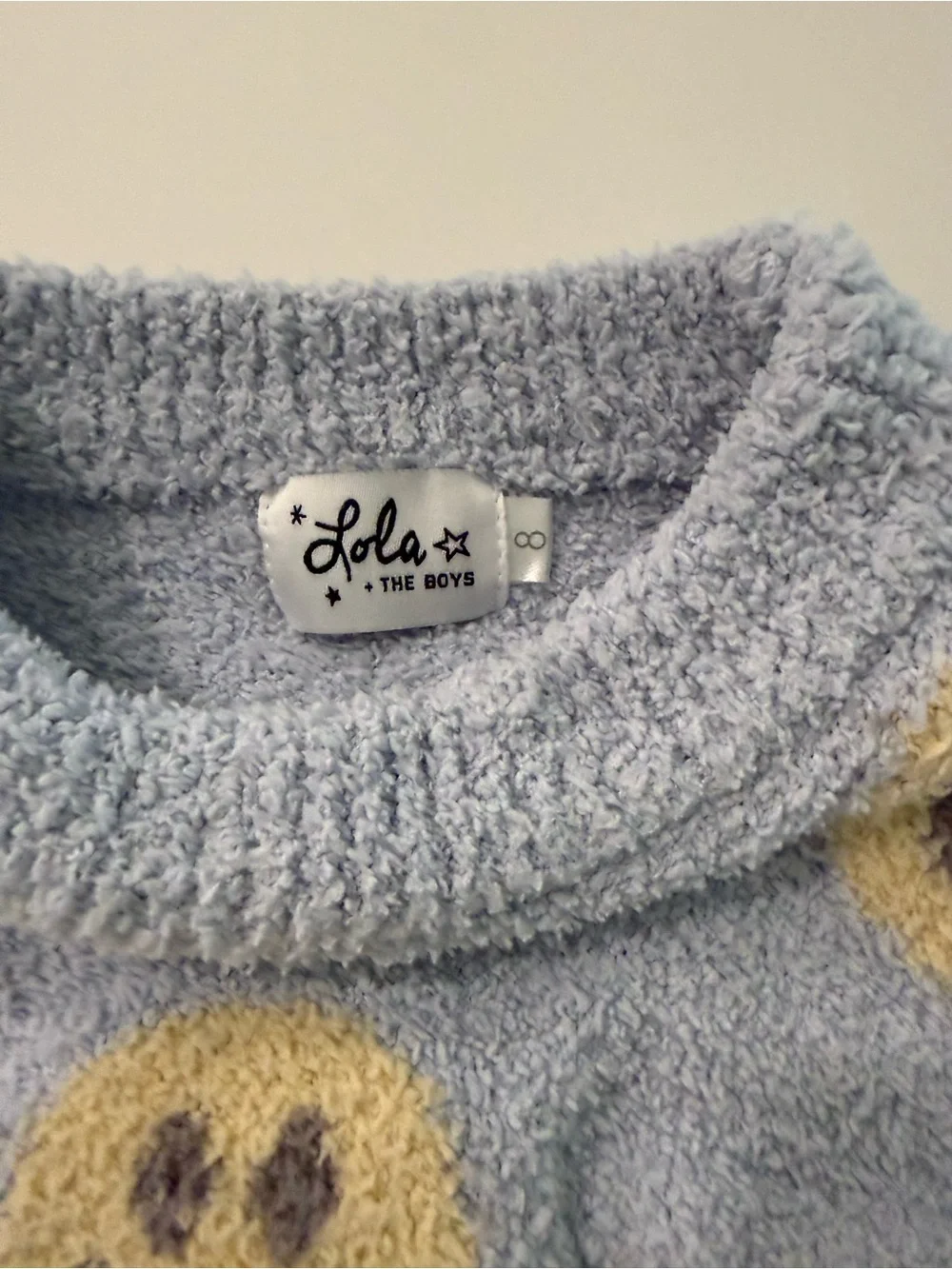 Lola + The Boys Pastel Blue Smiley Knit Sweater